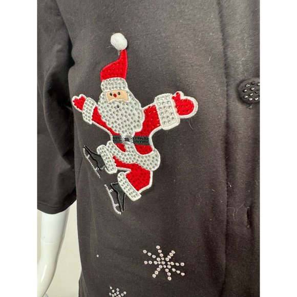 Onque Casual Vintage Skating Santa Cardigan Small Black Cotton Missing Button - Picture 11 of 16